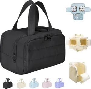 Humidity Large Capacity Wide-Open Travel Cosmetic Bag, 4-In-1 Puffy Multi-Functional Toiletry Bag, With 4 Compartments, Lightweight Waterproof, Travel Toiletry Bag (Black)