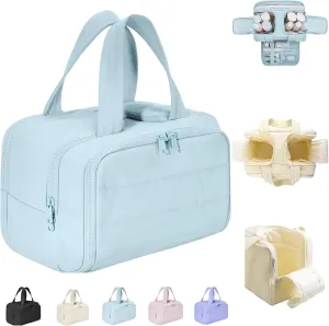 Humidity Large Capacity Wide-Open Travel Cosmetic Bag, 4-In-1 Puffy Multi-Functional Toiletry Bag, With 4 Compartments, Lightweight Waterproof, Travel Toiletry Bag (Blue)