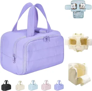 Humidity Large Capacity Wide-Open Travel Cosmetic Bag, 4-In-1 Puffy Multi-Functional Toiletry Bag, With 4 Compartments, Lightweight Waterproof, Travel Toiletry Bag (Purple)