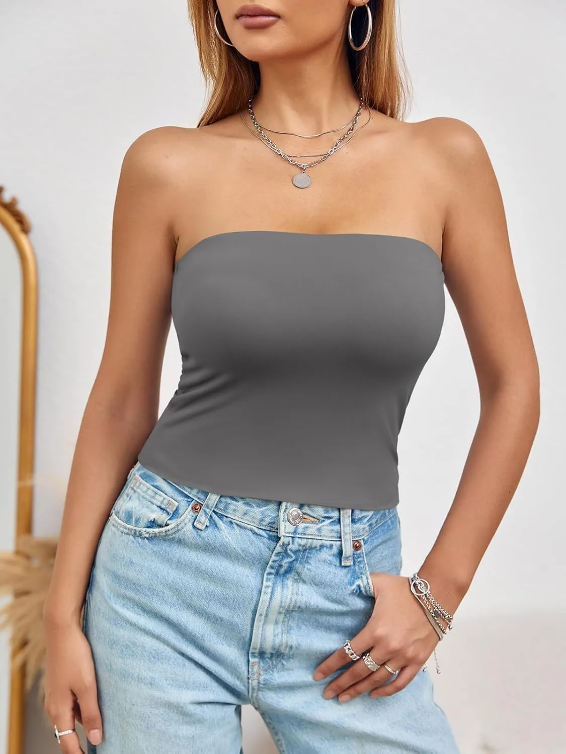 Imily Bela Womens Summer Tube Tops Strapless No Pad Clubwear Y2K Going Out Stretchy Basic Casual Cami Tops
