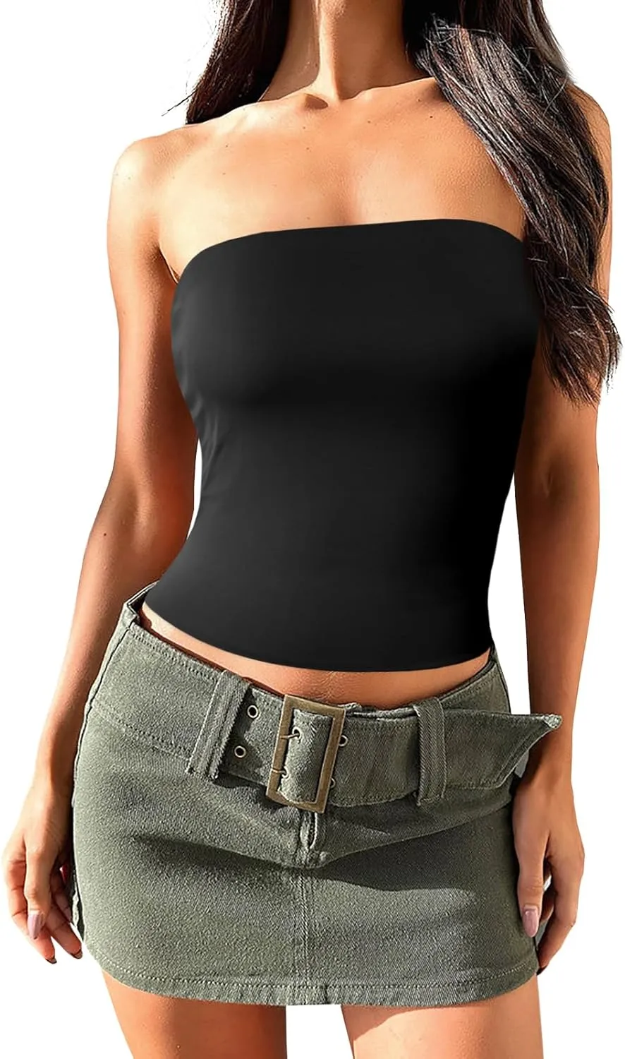 Imily Bela Womens Summer Tube Tops Strapless No Pad Clubwear Y2K Going Out Stretchy Basic Casual Cami Tops