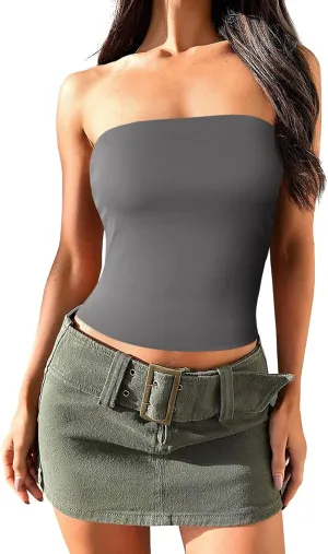 Imily Bela Womens Summer Tube Tops Strapless No Pad Clubwear Y2K Going Out Stretchy Basic Casual Cami Tops