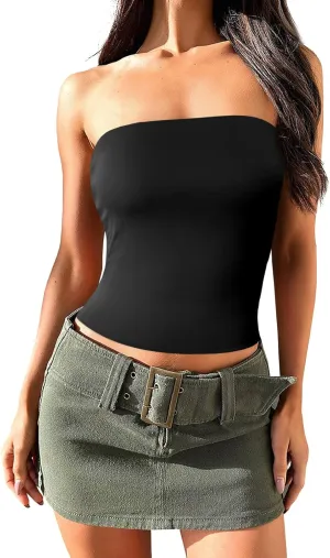Imily Bela Womens Summer Tube Tops Strapless No Pad Clubwear Y2K Going Out Stretchy Basic Casual Cami Tops