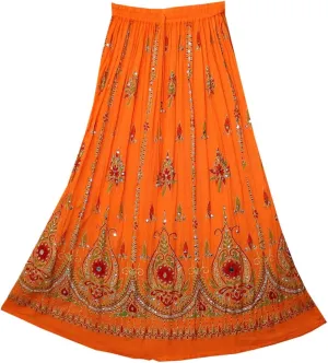Indian Multi tie dye Yoga Trendz Women's Sequined Crinkle Broomstick Gypsy Long Skirt