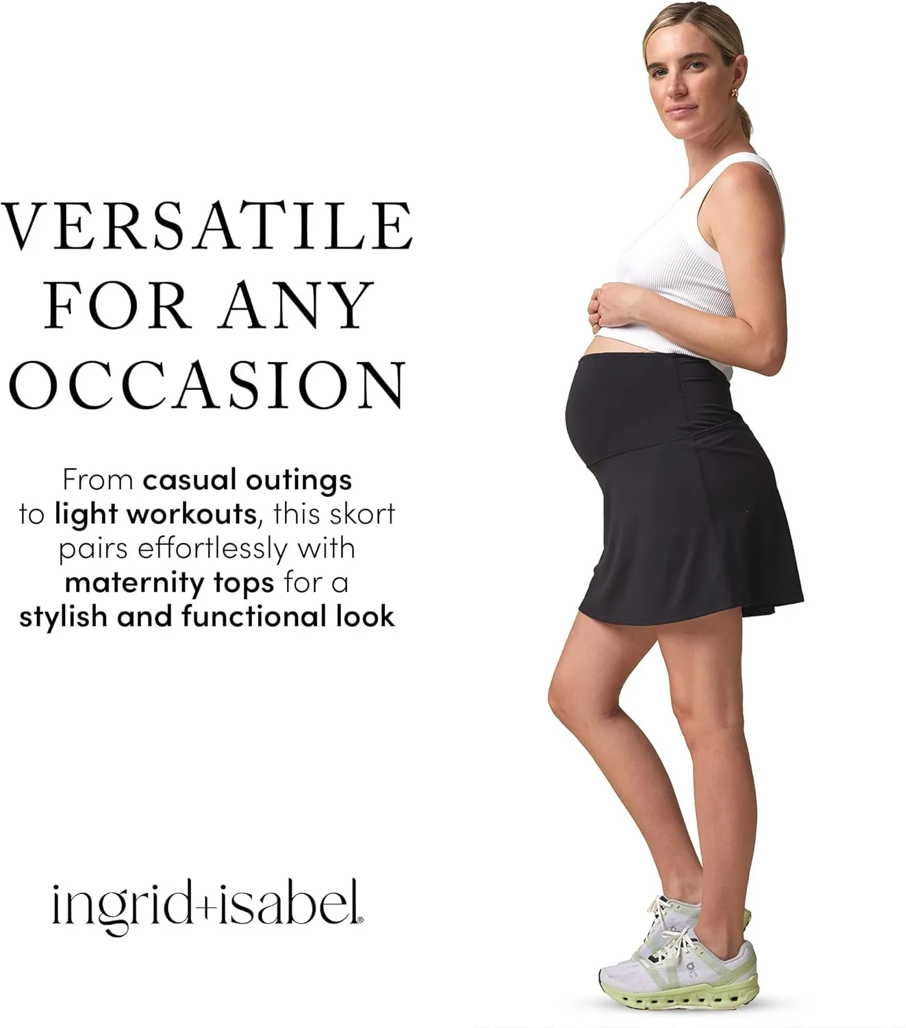 Ingrid & Isabel Basics Active Maternity Skort - High Waisted Skirt with Built in Shorts