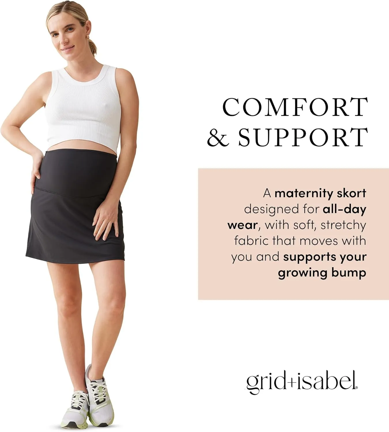 Ingrid & Isabel Basics Active Maternity Skort - High Waisted Skirt with Built in Shorts