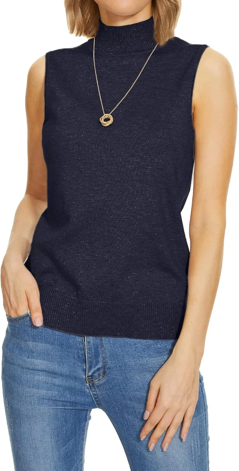 INKOFF Sleeveless Mock Neck Turtleneck Knit Tops Women Dressy Casual Sweater Vest Business Work Tank
