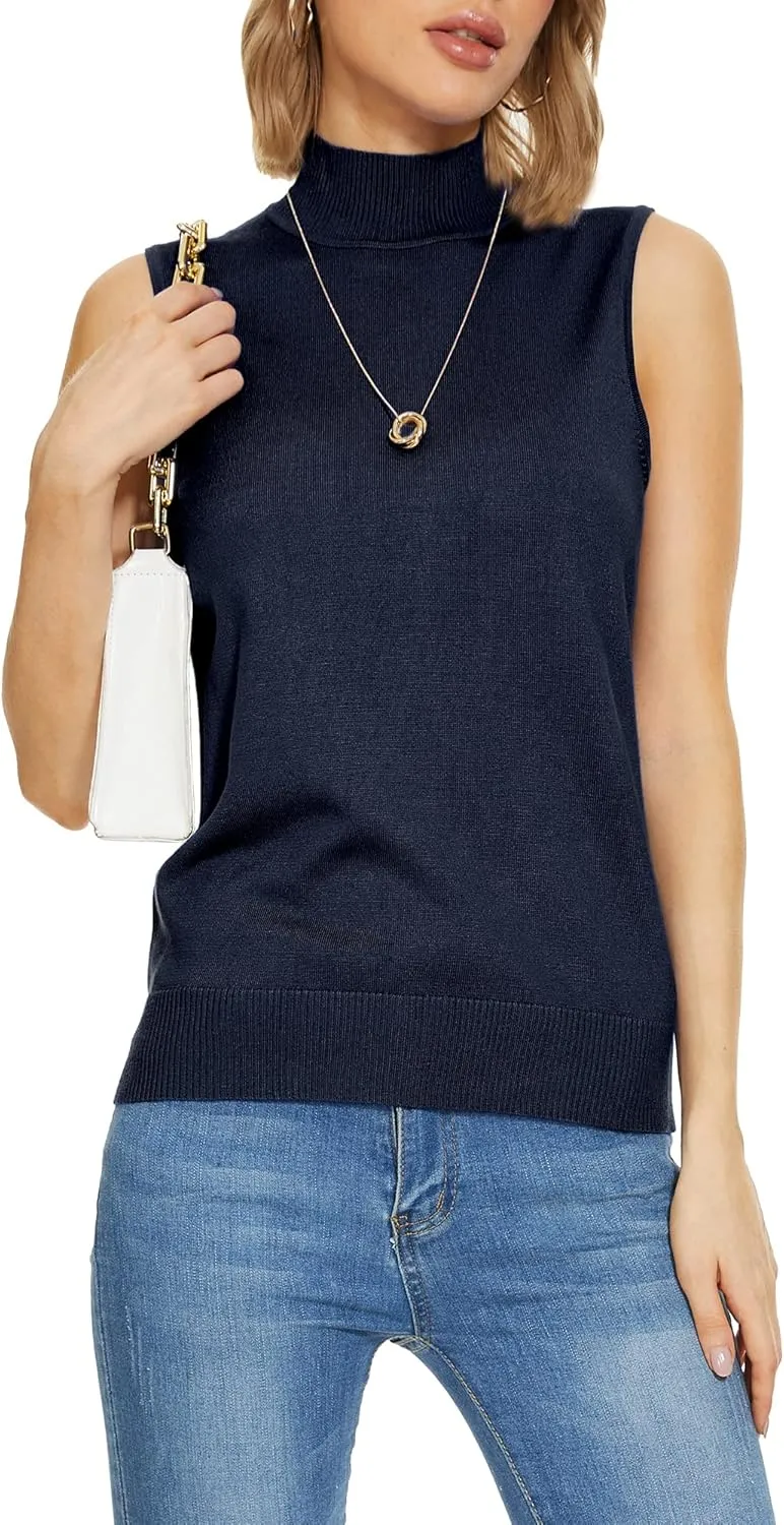 INKOFF Sleeveless Mock Neck Turtleneck Knit Tops Women Dressy Casual Sweater Vest Business Work Tank