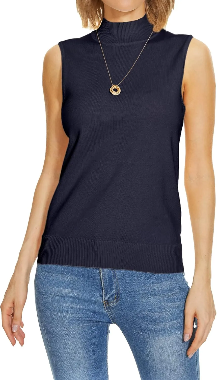 INKOFF Sleeveless Mock Neck Turtleneck Knit Tops Women Dressy Casual Sweater Vest Business Work Tank