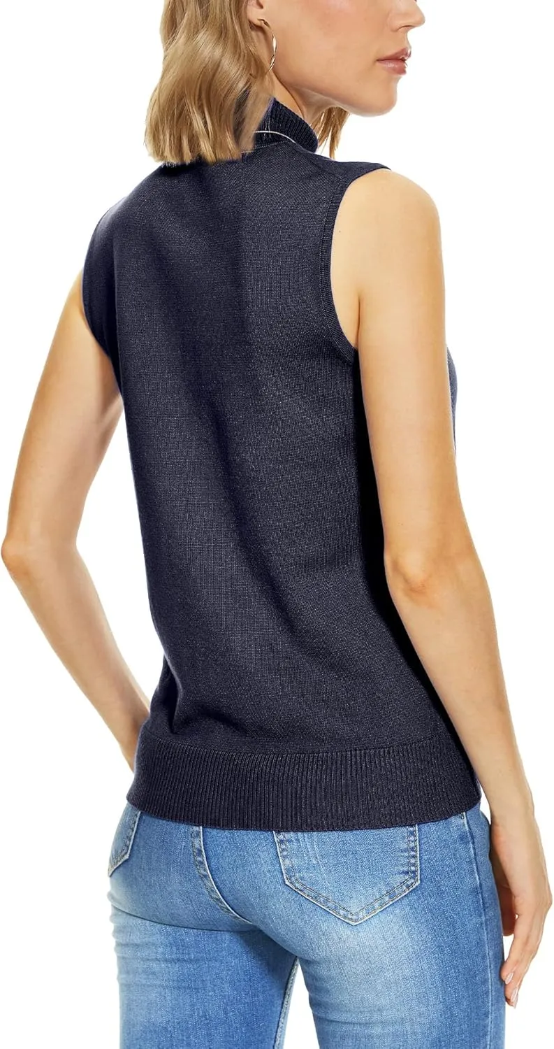 INKOFF Sleeveless Mock Neck Turtleneck Knit Tops Women Dressy Casual Sweater Vest Business Work Tank