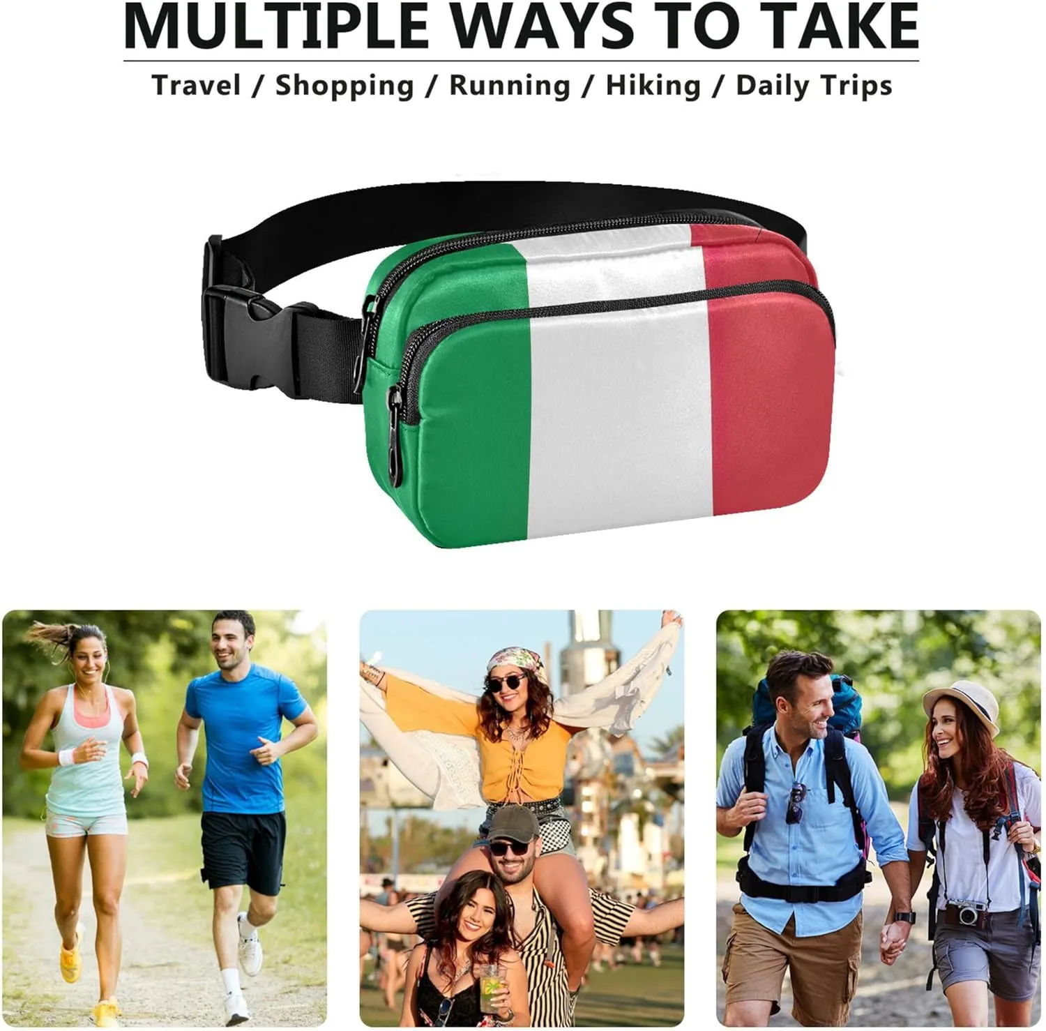 Italian Flag Italy Fanny Packs for Women Waterproof Belt Bag Hip Pack Designer Cross Body Waist Purse