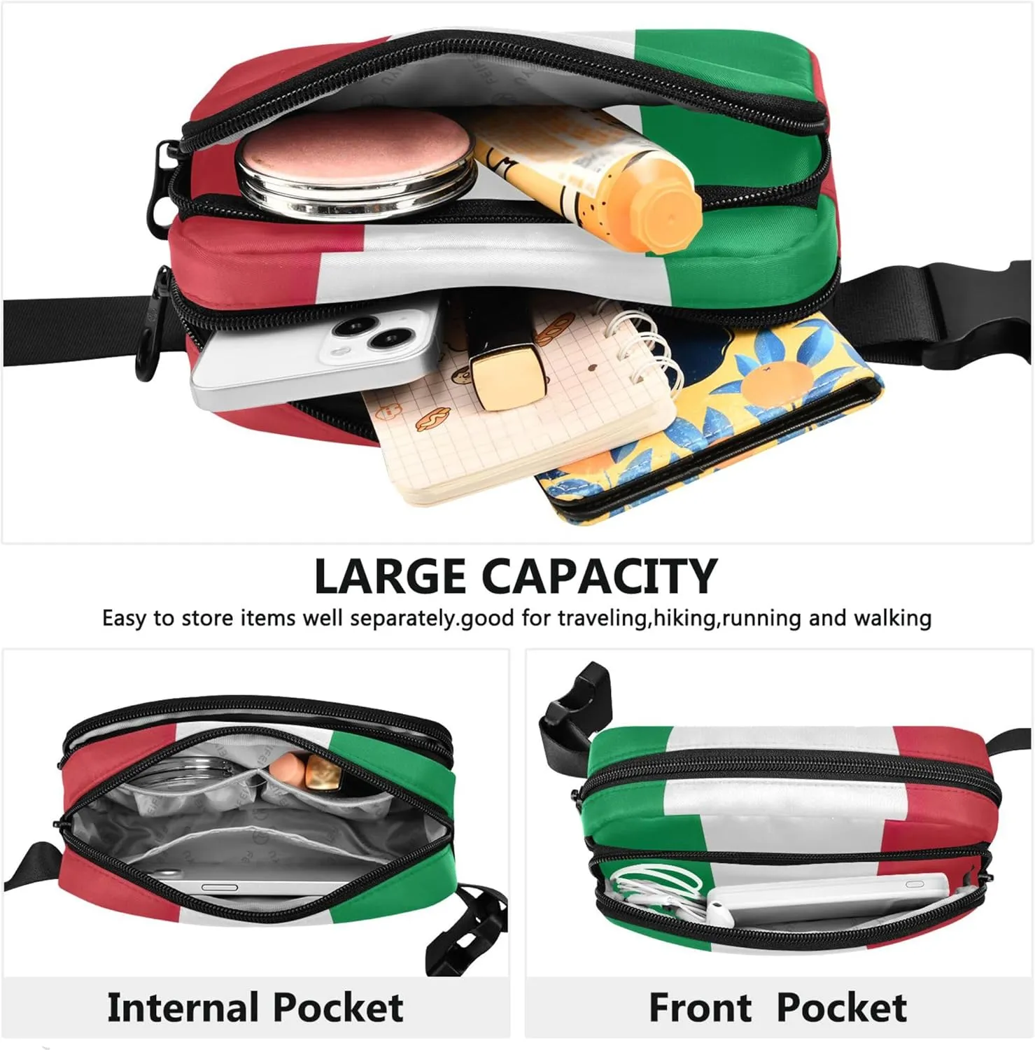 Italian Flag Italy Fanny Packs for Women Waterproof Belt Bag Hip Pack Designer Cross Body Waist Purse