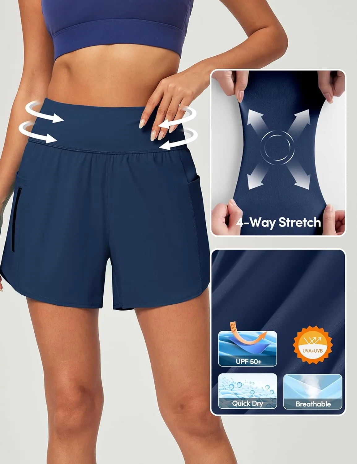 IUGA 5'' Swim Board Shorts Women High Waisted Beach Shorts for Women Quick Dry UPF 50  Swimsuit Bottoms with Liner