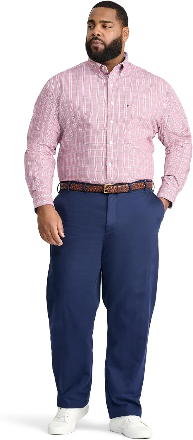IZOD Men's Big and Tall Performance Comfort Long Sleeve Plaid Button Down
