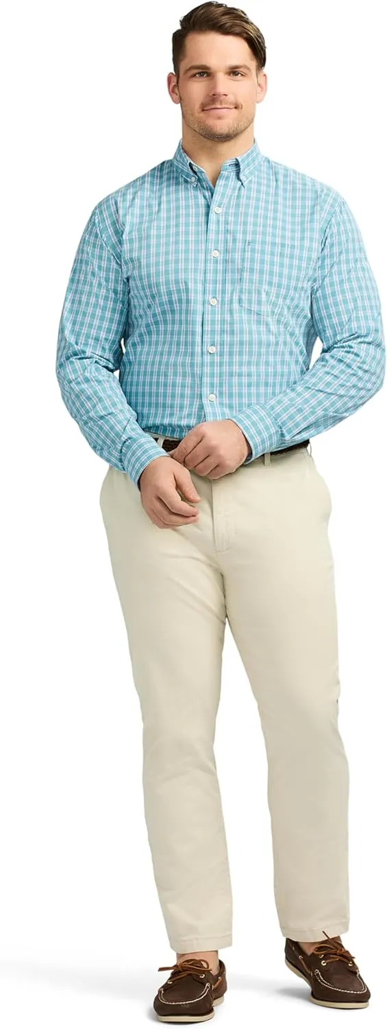 IZOD Men's Big and Tall Performance Comfort Long Sleeve Plaid Button Down