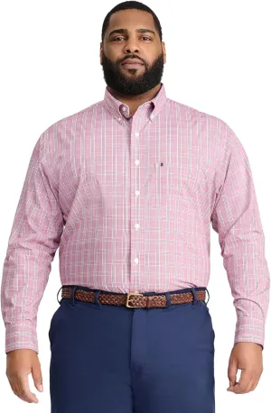 IZOD Men's Big and Tall Performance Comfort Long Sleeve Plaid Button Down