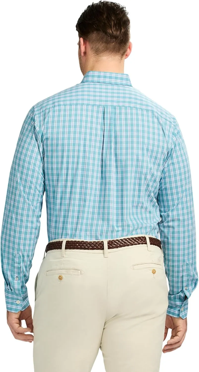 IZOD Men's Big and Tall Performance Comfort Long Sleeve Plaid Button Down