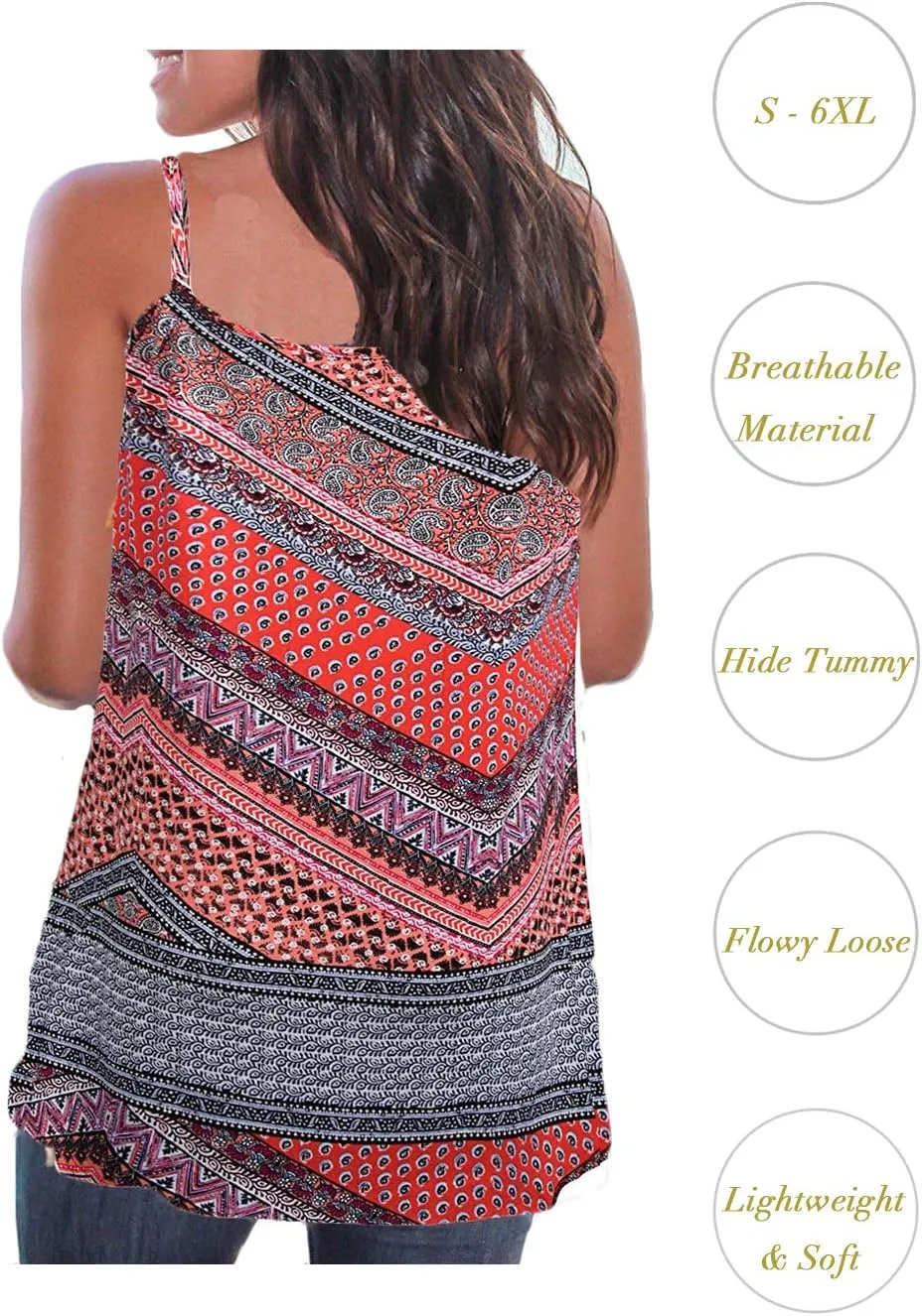 Kaei&Shi Print Long Vest,Flowy Tank Top for Women,Loose Cami,Pleated Dressy Swing Spaghetti Strap Camisole