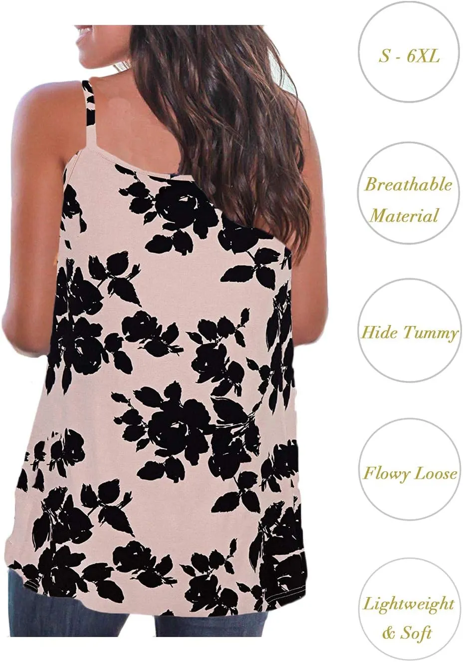 Kaei&Shi Print Long Vest,Flowy Tank Top for Women,Loose Cami,Pleated Dressy Swing Spaghetti Strap Camisole