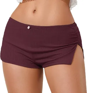 KMBANGI Y2k Sexy Micro Shorts for Women Low Waist Side Slit Boyshort Slim Booty Shorts Lounge Pj Bottom Cute Sleepwear