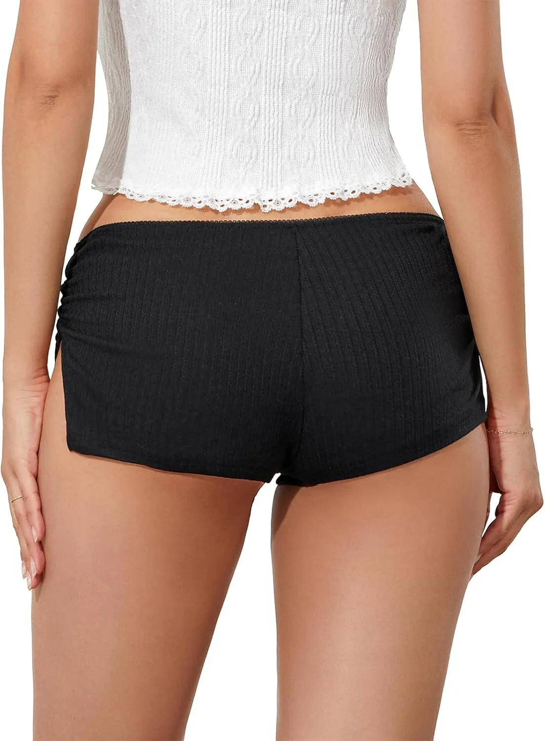 KMBANGI Y2k Sexy Micro Shorts for Women Low Waist Side Slit Boyshort Slim Booty Shorts Lounge Pj Bottom Cute Sleepwear