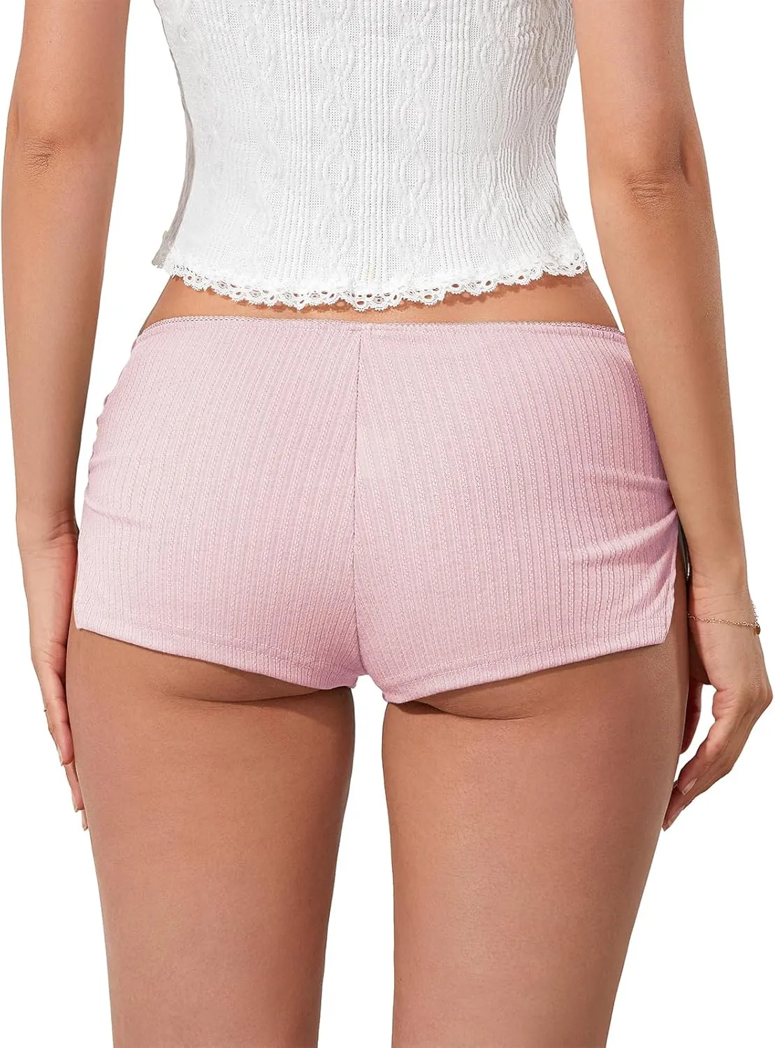 KMBANGI Y2k Sexy Micro Shorts for Women Low Waist Side Slit Boyshort Slim Booty Shorts Lounge Pj Bottom Cute Sleepwear