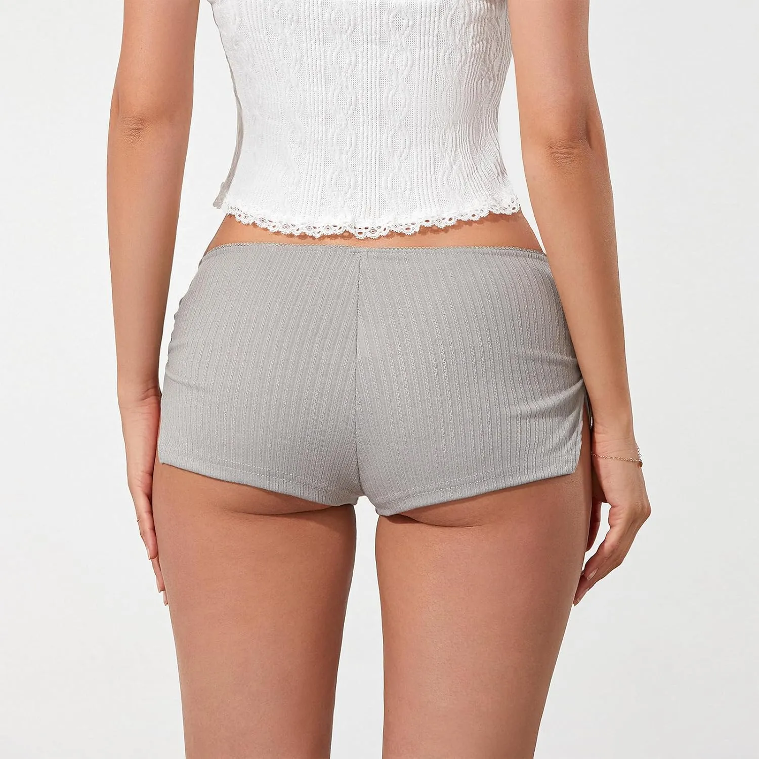 KMBANGI Y2k Sexy Micro Shorts for Women Low Waist Side Slit Boyshort Slim Booty Shorts Lounge Pj Bottom Cute Sleepwear