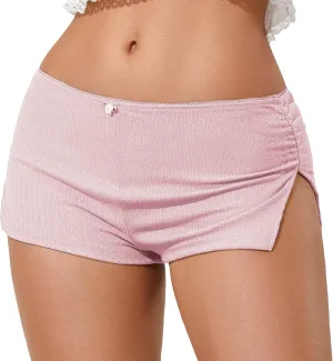 KMBANGI Y2k Sexy Micro Shorts for Women Low Waist Side Slit Boyshort Slim Booty Shorts Lounge Pj Bottom Cute Sleepwear