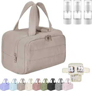 Large Capacity Wide-Open Travel Cosmetic Bag, 4-in-1 Multi-Functional Toiletry Organizer for Women, Waterproof Wash Bag with Separate Compartments, Camping Toiletry Bag for Travel (Brown)