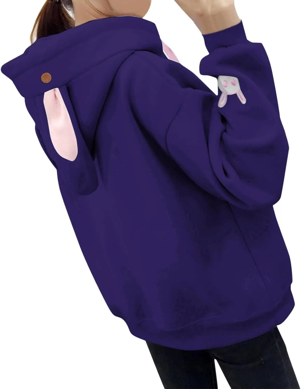 LCMTWX Women Cute Bunny Ear Long Sleeve Rabbit Tops Sweatshirt Hoodie Jacket Coats Oversized Pullover Y2k Clothes