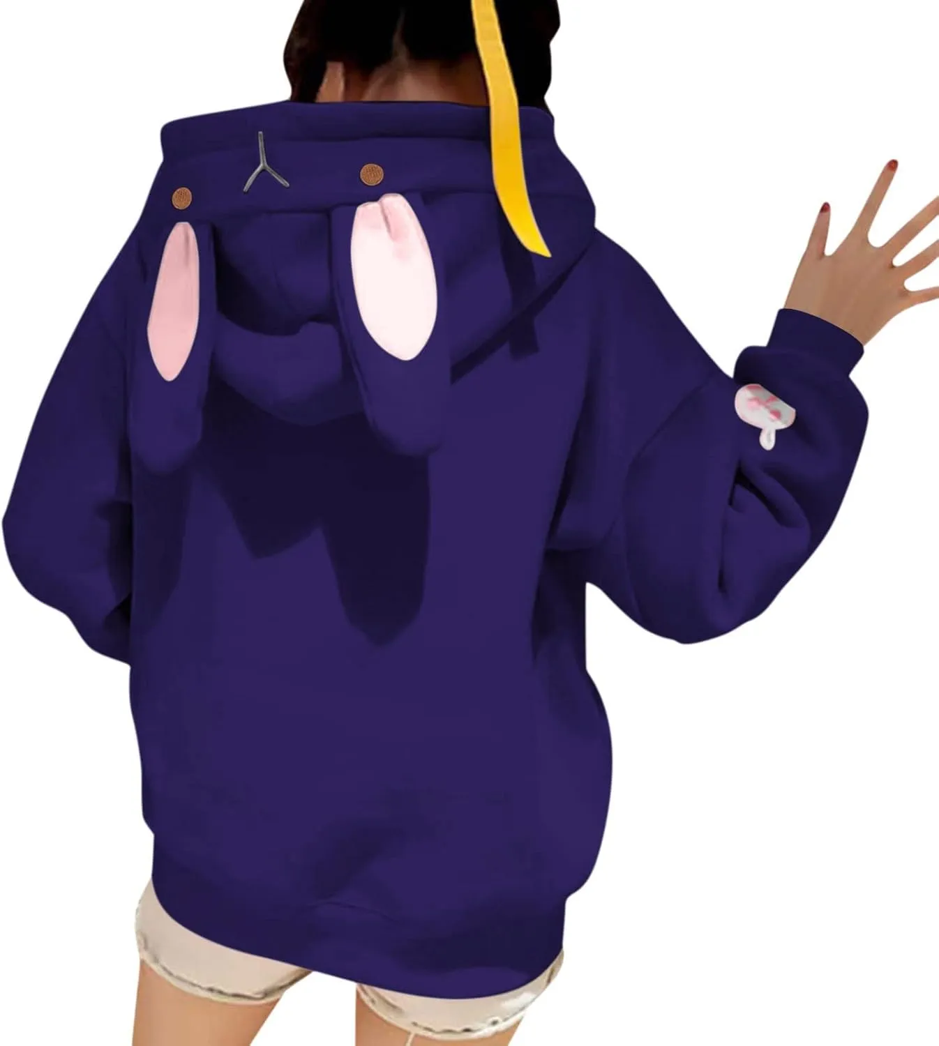 LCMTWX Women Cute Bunny Ear Long Sleeve Rabbit Tops Sweatshirt Hoodie Jacket Coats Oversized Pullover Y2k Clothes