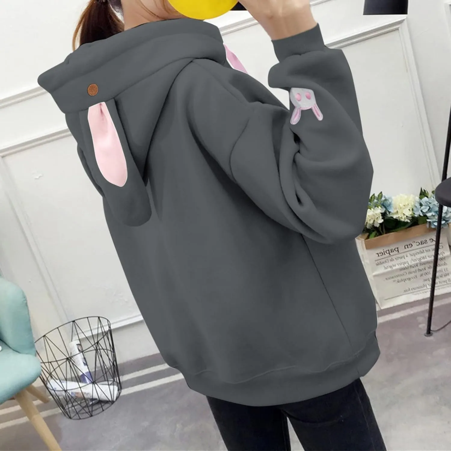 LCMTWX Women Cute Bunny Ear Long Sleeve Rabbit Tops Sweatshirt Hoodie Jacket Coats Oversized Pullover Y2k Clothes