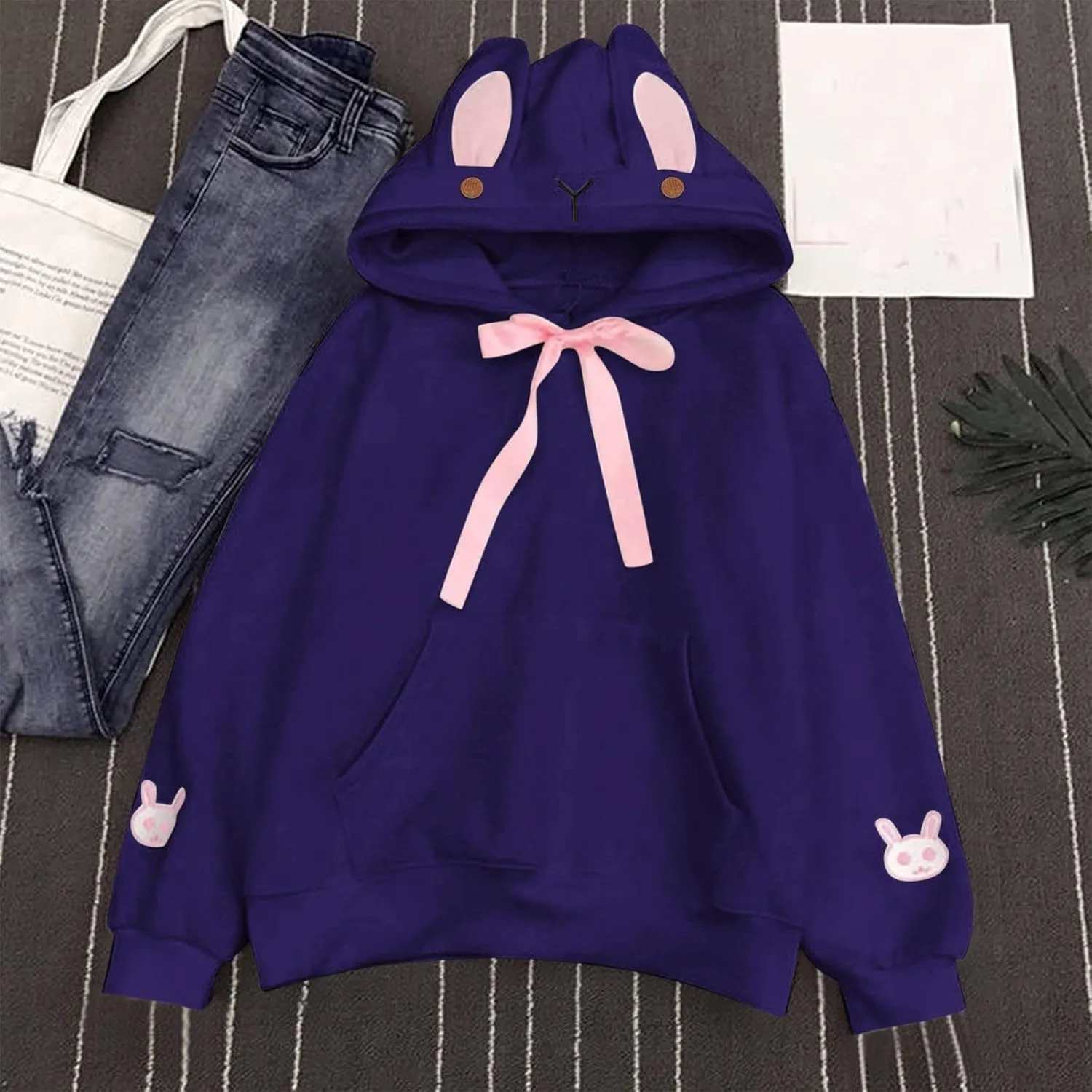 LCMTWX Women Cute Bunny Ear Long Sleeve Rabbit Tops Sweatshirt Hoodie Jacket Coats Oversized Pullover Y2k Clothes