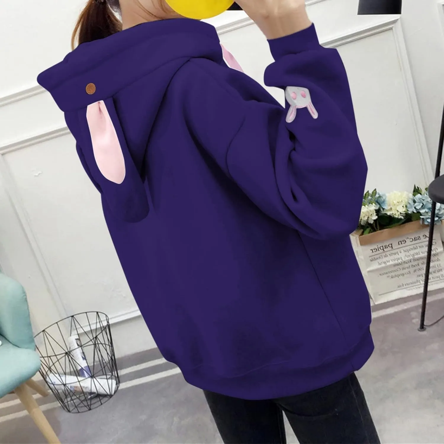 LCMTWX Women Cute Bunny Ear Long Sleeve Rabbit Tops Sweatshirt Hoodie Jacket Coats Oversized Pullover Y2k Clothes