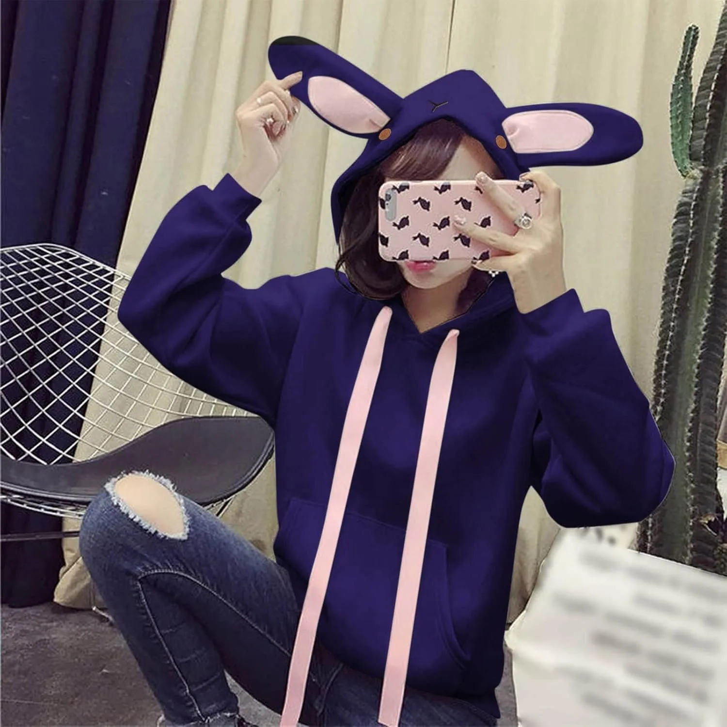 LCMTWX Women Cute Bunny Ear Long Sleeve Rabbit Tops Sweatshirt Hoodie Jacket Coats Oversized Pullover Y2k Clothes