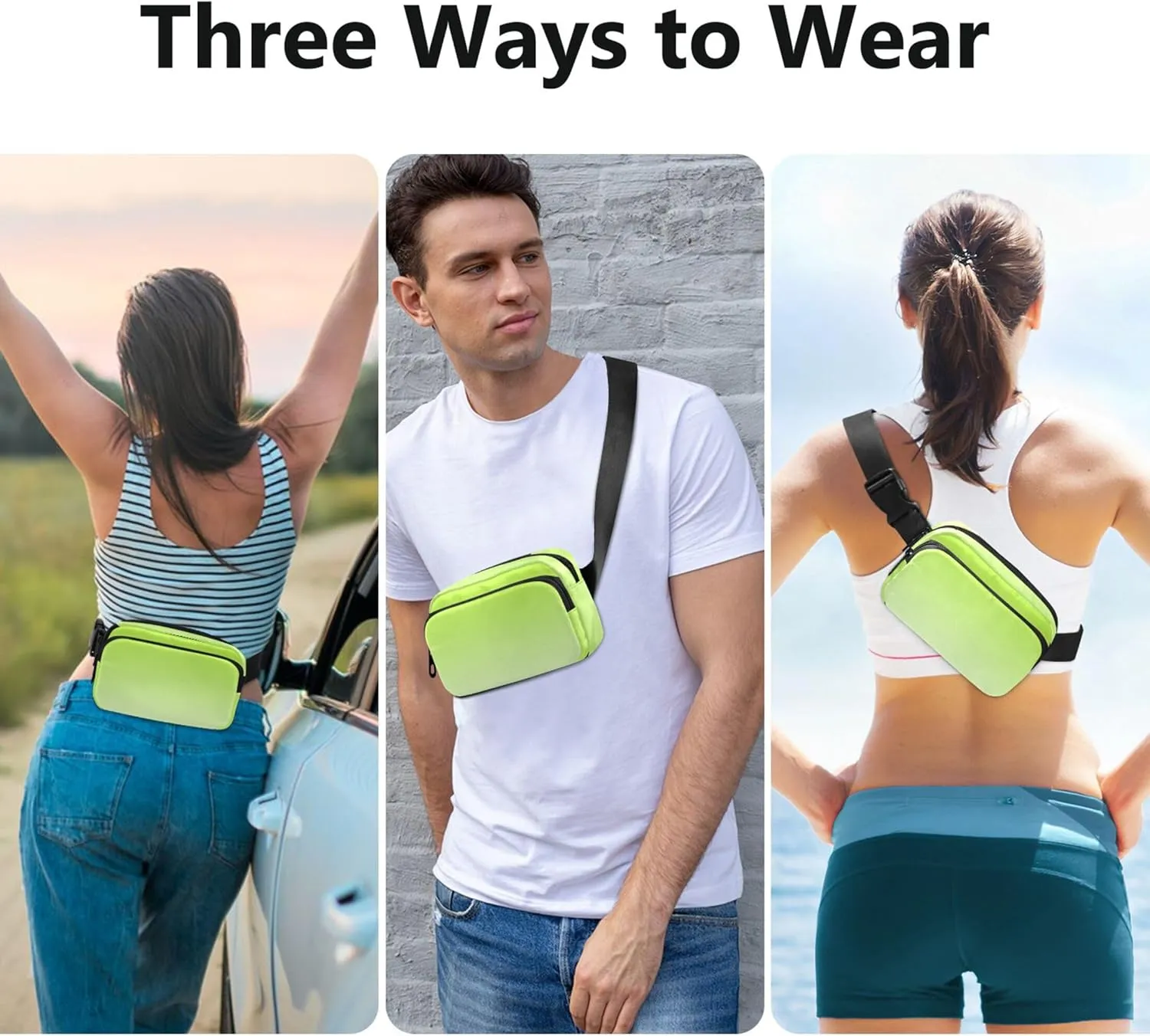 Lemon Green Honeydew Gradient Women Fanny Packs Waterproof Hip Bag Belt Purse Funky Crossbody Waist Bag