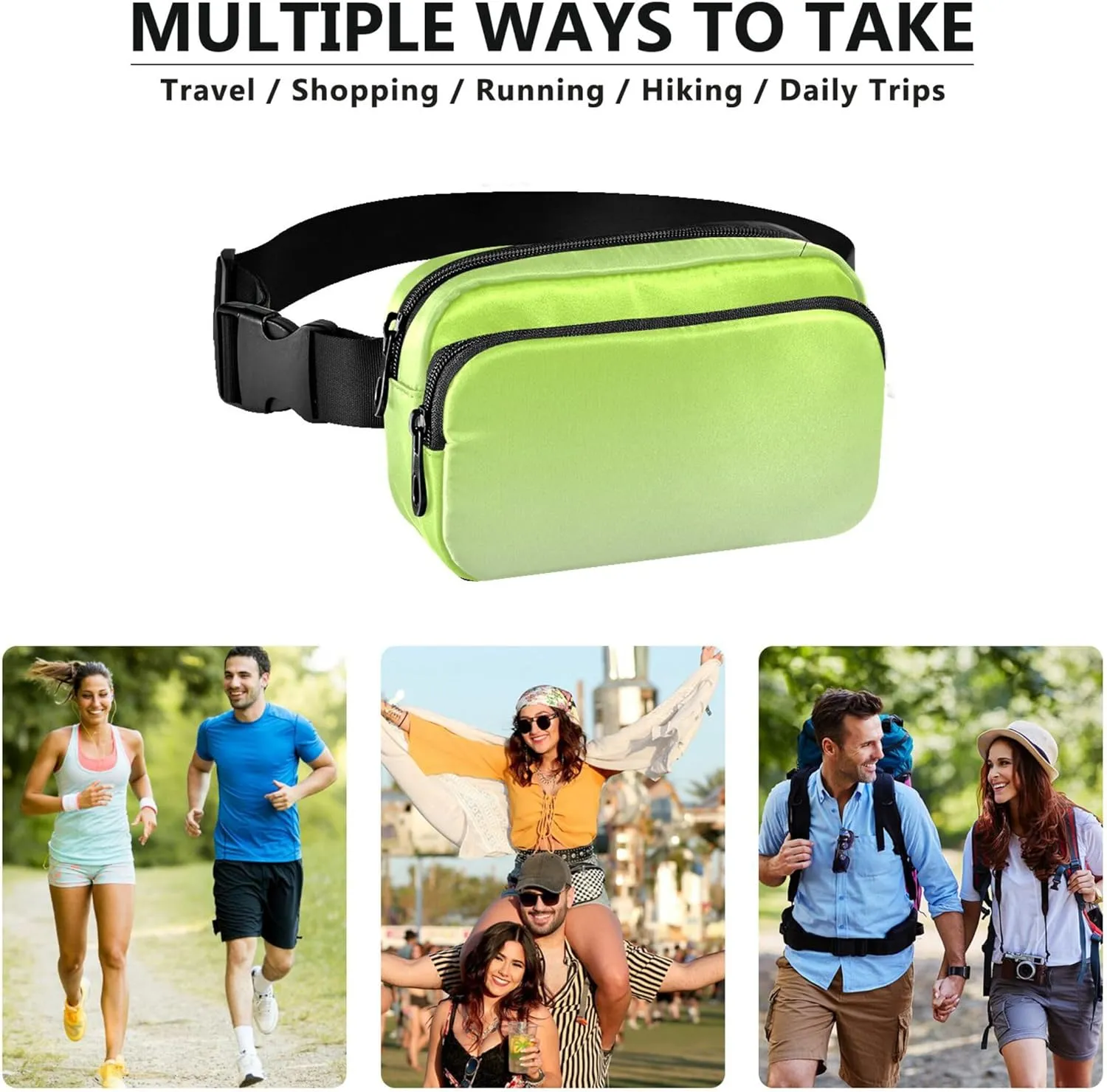 Lemon Green Honeydew Gradient Women Fanny Packs Waterproof Hip Bag Belt Purse Funky Crossbody Waist Bag