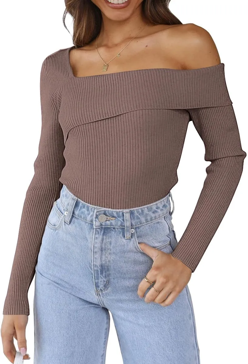 LILLUSORY Womens Off The Shoulder Going Out Sweaters Fall Sexy Cute Trendy Long Sleeve Knit Pullover Clothes Tops 2025