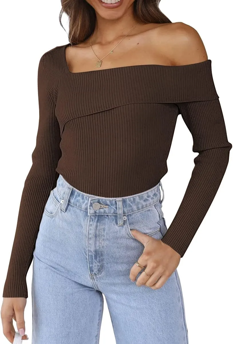 LILLUSORY Womens Off The Shoulder Going Out Sweaters Fall Sexy Cute Trendy Long Sleeve Knit Pullover Clothes Tops 2025