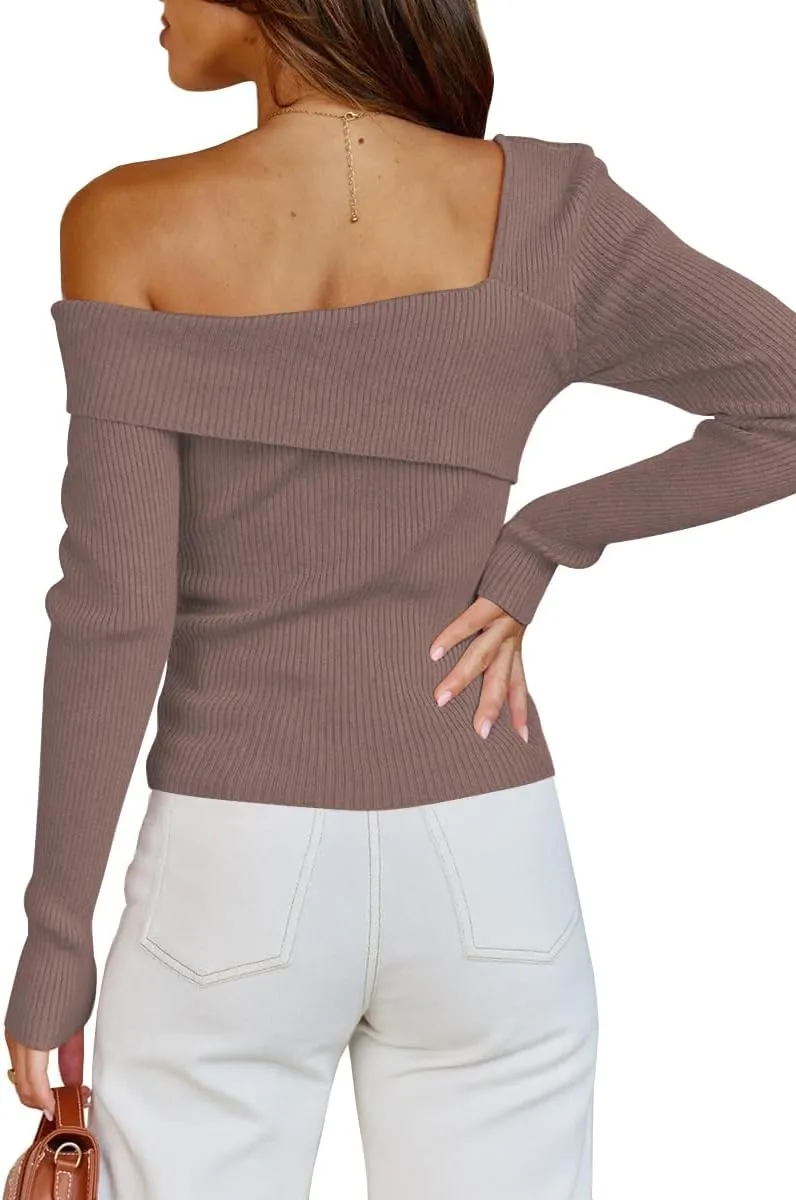 LILLUSORY Womens Off The Shoulder Going Out Sweaters Fall Sexy Cute Trendy Long Sleeve Knit Pullover Clothes Tops 2025