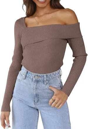 LILLUSORY Womens Off The Shoulder Going Out Sweaters Fall Sexy Cute Trendy Long Sleeve Knit Pullover Clothes Tops 2025
