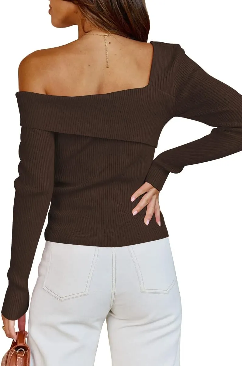 LILLUSORY Womens Off The Shoulder Going Out Sweaters Fall Sexy Cute Trendy Long Sleeve Knit Pullover Clothes Tops 2025