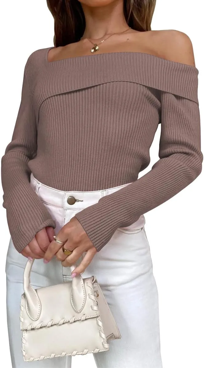 LILLUSORY Womens Off The Shoulder Going Out Sweaters Fall Sexy Cute Trendy Long Sleeve Knit Pullover Clothes Tops 2025