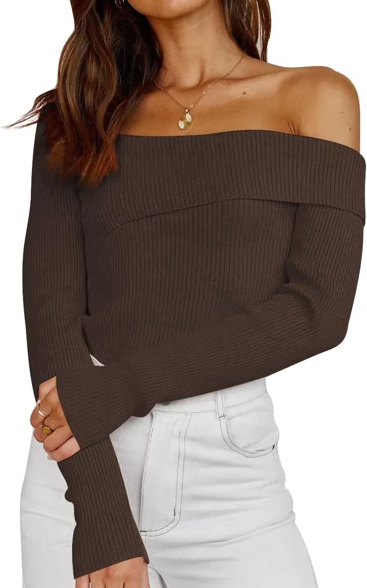 LILLUSORY Womens Off The Shoulder Going Out Sweaters Fall Sexy Cute Trendy Long Sleeve Knit Pullover Clothes Tops 2025
