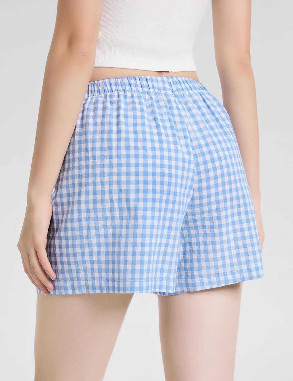 LOMON Boxer Shorts for Women Summer Gingham Cotton Pajamas 2025 Lounge Sleep Pj Plaid Shorts Y2K Beach Bottoms with Pockets
