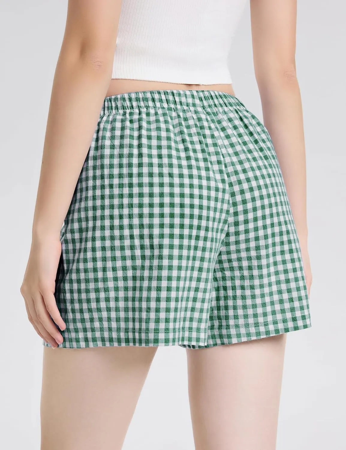 LOMON Boxer Shorts for Women Summer Gingham Cotton Pajamas 2025 Lounge Sleep Pj Plaid Shorts Y2K Beach Bottoms with Pockets