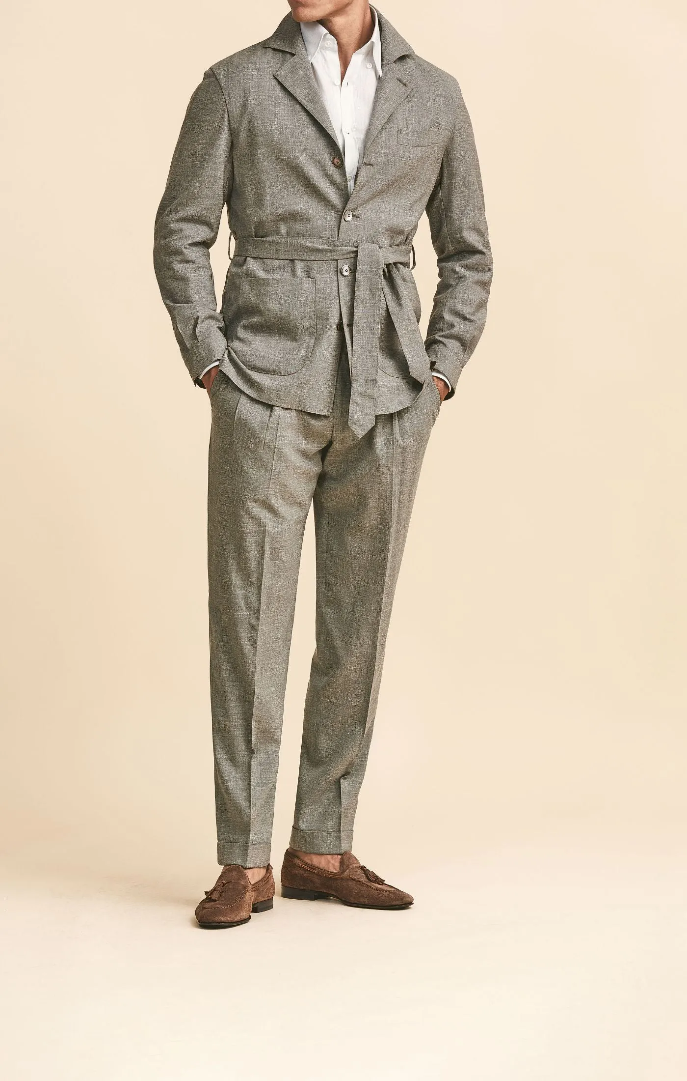 Loro Piana MOOVING Taupe Lightweight Tropical Stretch Wool, Silk & Linen Plain Weave