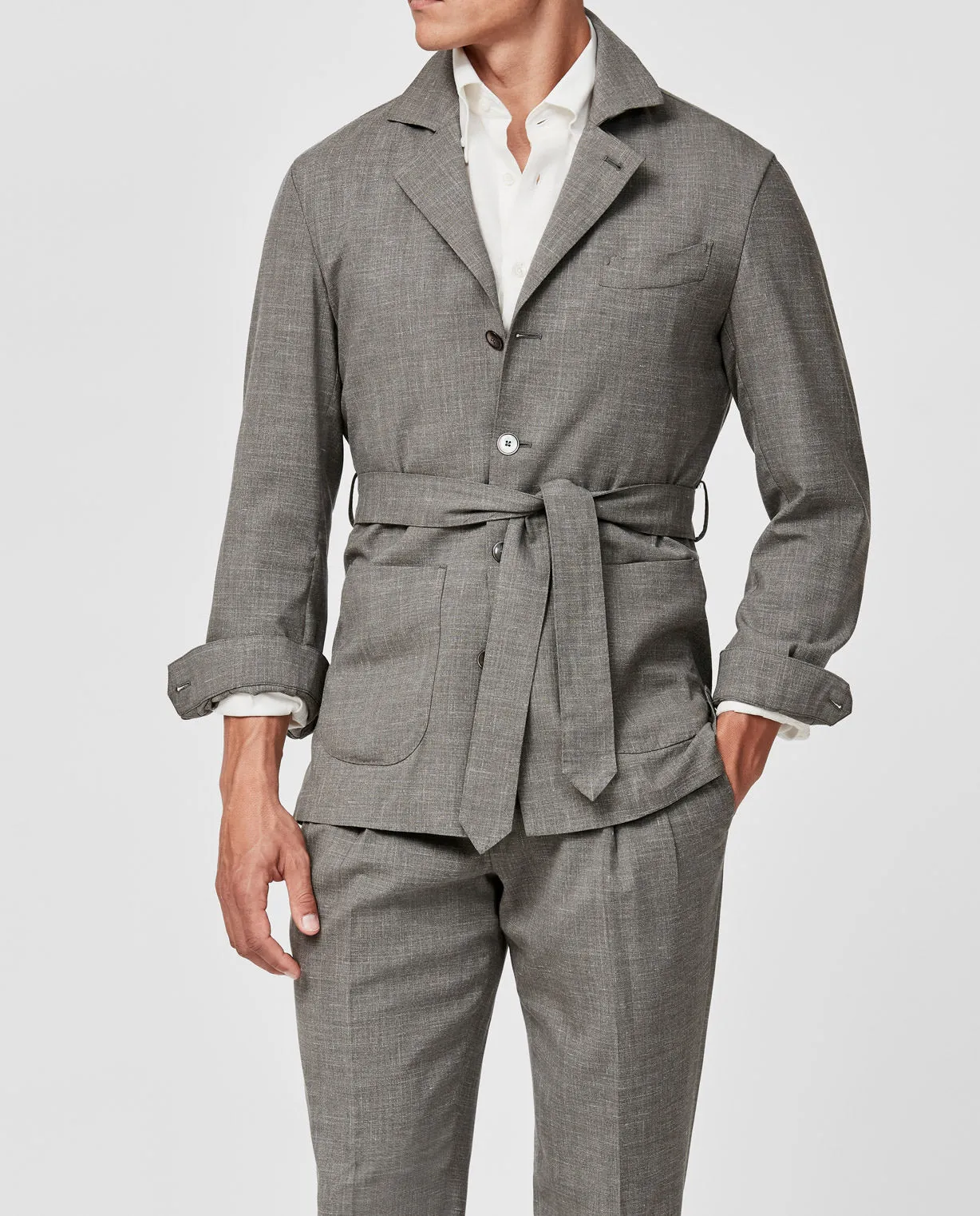 Loro Piana MOOVING Taupe Lightweight Tropical Stretch Wool, Silk & Linen Plain Weave