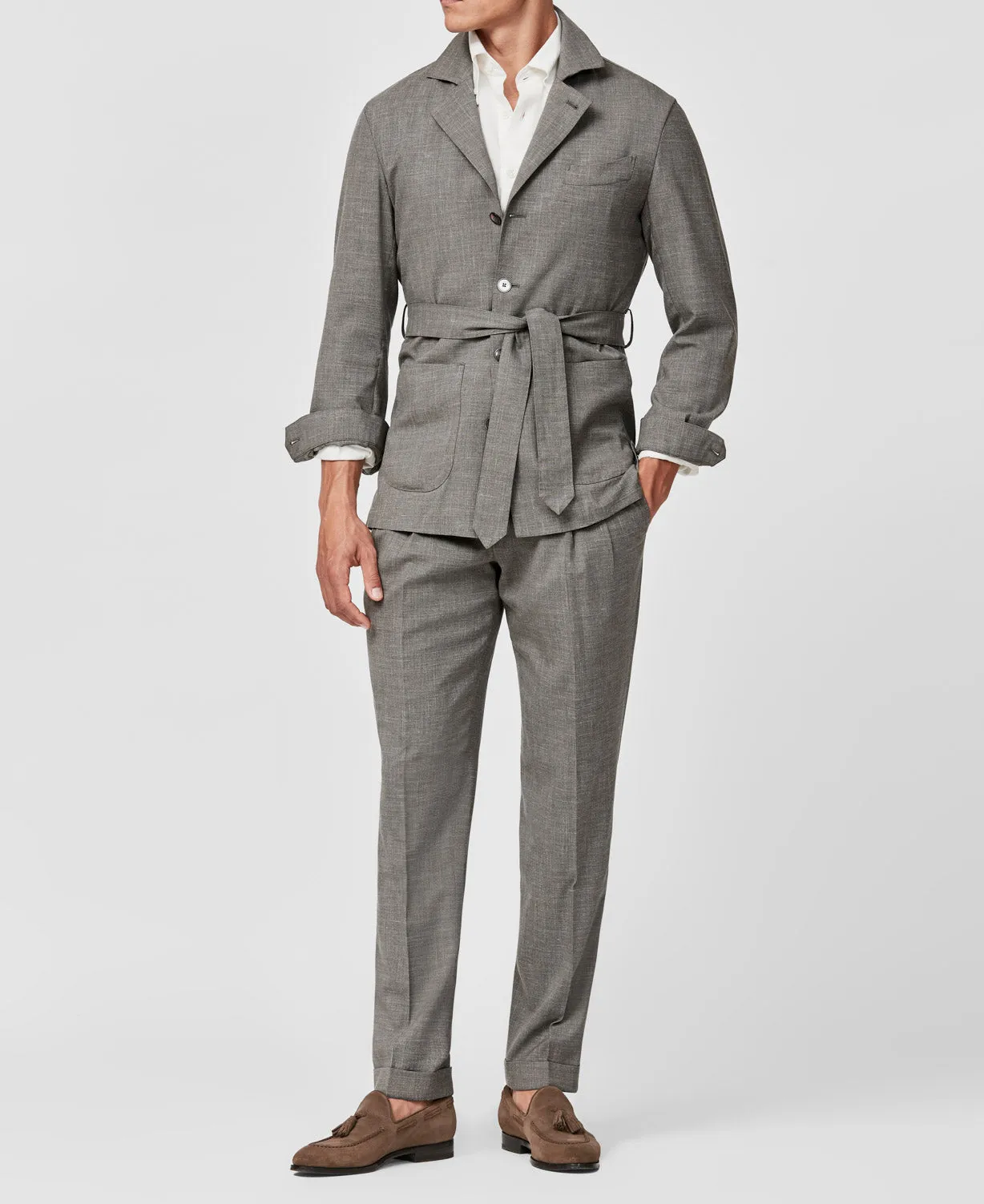 Loro Piana MOOVING Taupe Lightweight Tropical Stretch Wool, Silk & Linen Plain Weave