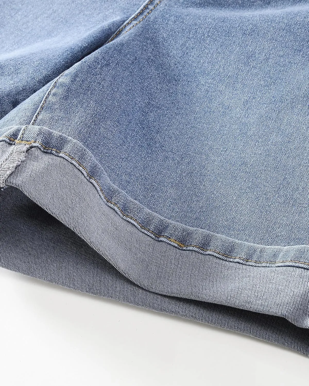 luvamia Jean Shorts for Women Trendy High Waisted Mid Thigh Fold Hem Cutoff Casual Summer Stretchy Denim Shorts Jorts
